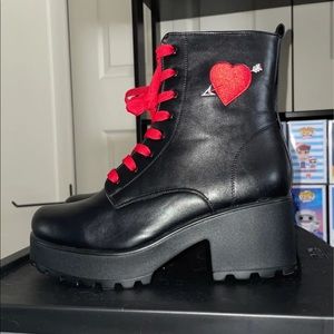 Koi footwear red heart chunky boots. These are practically unworn.